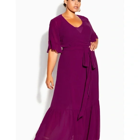NEW City Chic flutter sleeve wrap maxi dress 16W - Picture 4 of 10